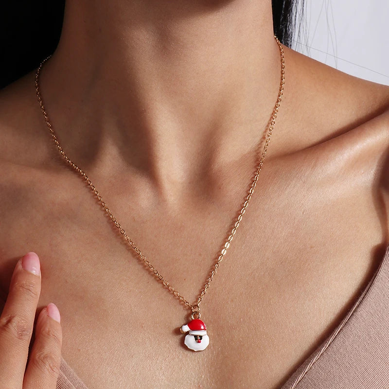 Cute Christmas Necklaces Enamel Bell Snowman Tree Deer Santa Gifts Necklace for Women Men Christmas Party Jewelry Gifts