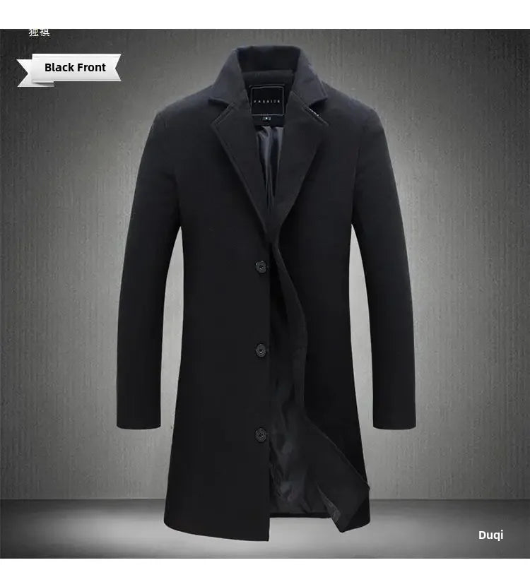 Woolen Overcoat New Men's Korean Style Slim Fit Medium-length Trench Coat Factory Wholesale Woolen Material Jacket