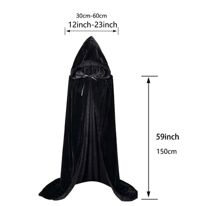 Christmas Velvet Halloween Grim Reaper Cloak long Hooded cape Unisex for  Devil Witch Wizard Christmas Cosplay black Death cloak