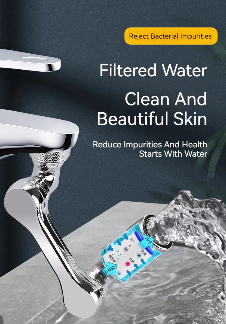 1080° Rotating Water Purification Filter Plastic Faucet Mechanical Arm Spray Head Kitchen Washbasin Extension Tap Aerator Univer