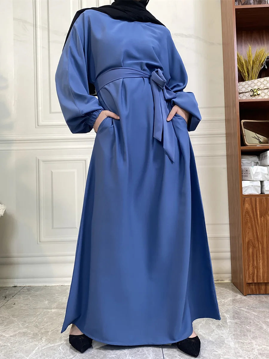 Hot Selle Simple Style Moroccan Dresses Kaftan Turkey Solid Color Gulf Abayas Islamic Women Long Dress Muslim Saudi Robe Ramadan