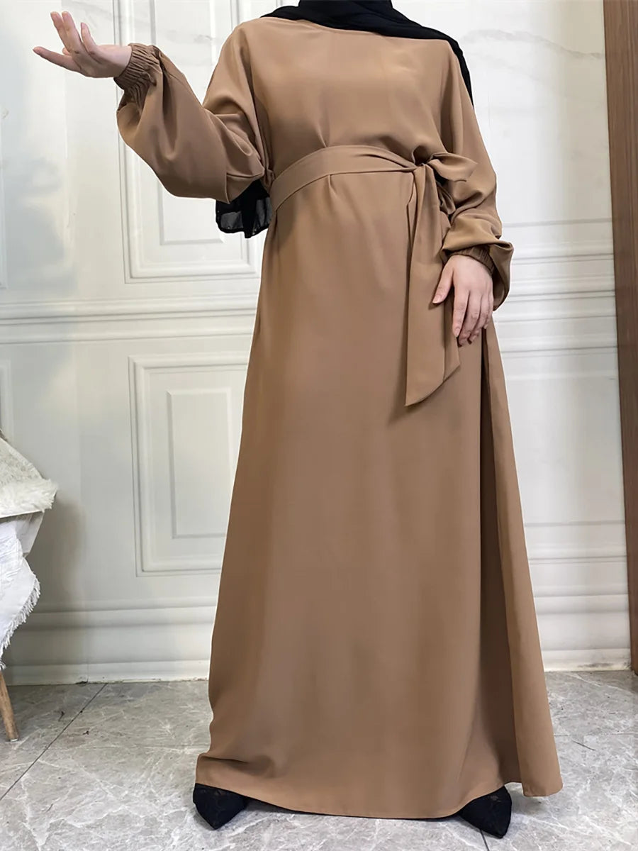 Hot Selle Simple Style Moroccan Dresses Kaftan Turkey Solid Color Gulf Abayas Islamic Women Long Dress Muslim Saudi Robe Ramadan