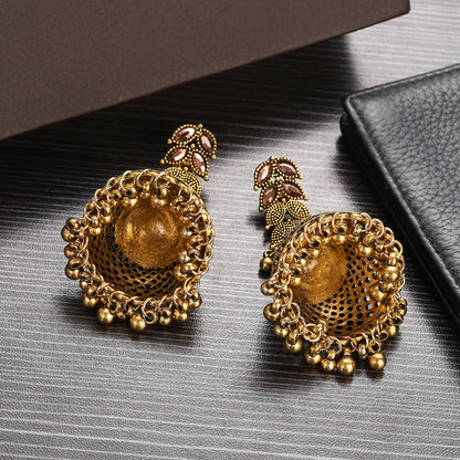 Ethnic Golden Hollow Bell Drop Tassel Earrings