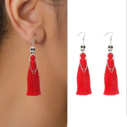 Gothic Halloween Skeleton Earrings for Women Punk Ethnic Skull Rope Tassel Drop Earrings Fashion Party Holiday Jewelry Gifts