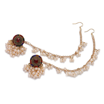 Retro Indian Tribal Earrings for Women - Bohemian Multilayer Pearl Tassel Crystal Round Jhumka Earrings, Elegant Temperament Jewelry