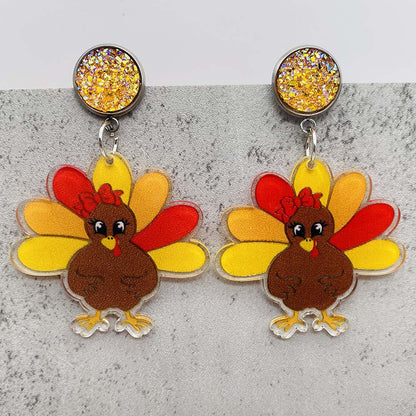 Thanksgiving Turkey Acrylic Earrings Fashion Glasses Turkey Asymmetric Drop Earrings for Women Thanksgiving  Jewelry Gifts