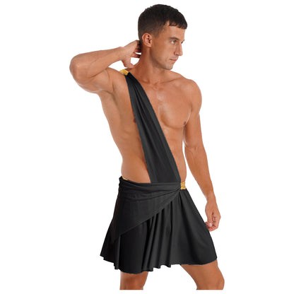 Men's Ancient Greek God Halloween Party Costume Cosplay One Shoulder Strap Skirts Knight Warrior Theatrical Performance Outfit