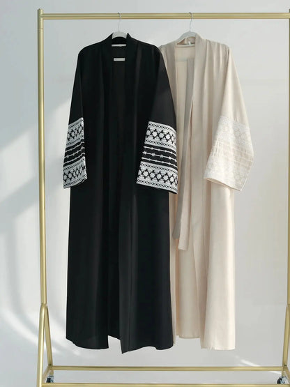 Fashion Embroidery Kimono Oversized Muslim Robe Syari Female Full Length Muslim Outerwear Worship Service Abaya With Belt