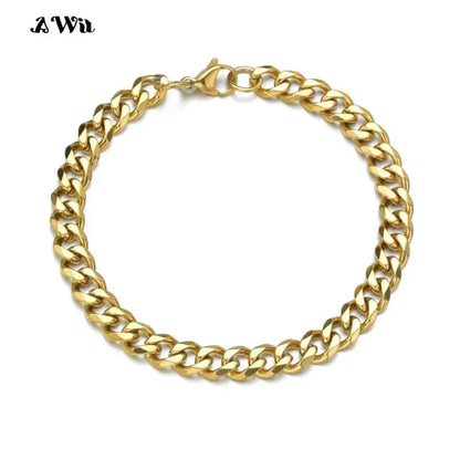 Awit Miniamlist Men Bracelet Gold Jewelry Street Style Stainless Steel 316L 18k Gold Plated Cuban Chain Bracelets For Women