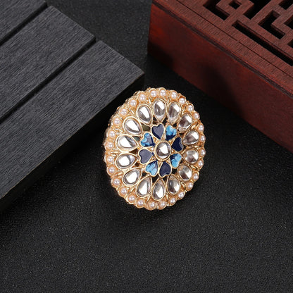 Luxury Zircon Flower Rings - Indian Jewelry for Women, Retro Pearl Finger Ring