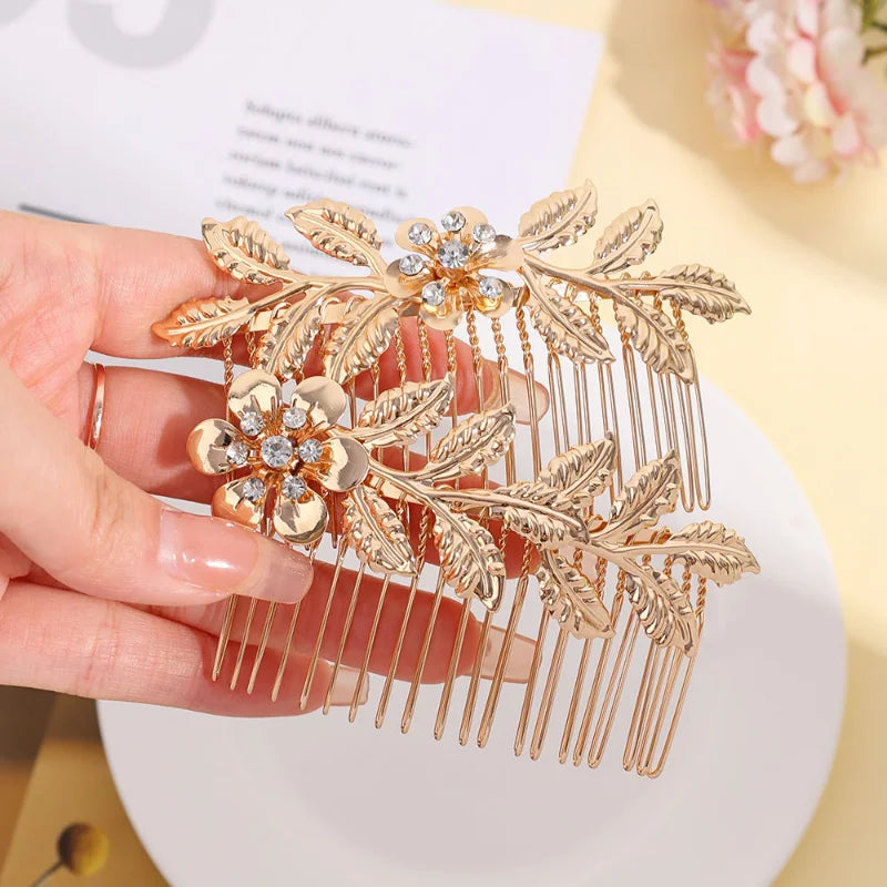 Hair Combs - Gold Color Rhinestone