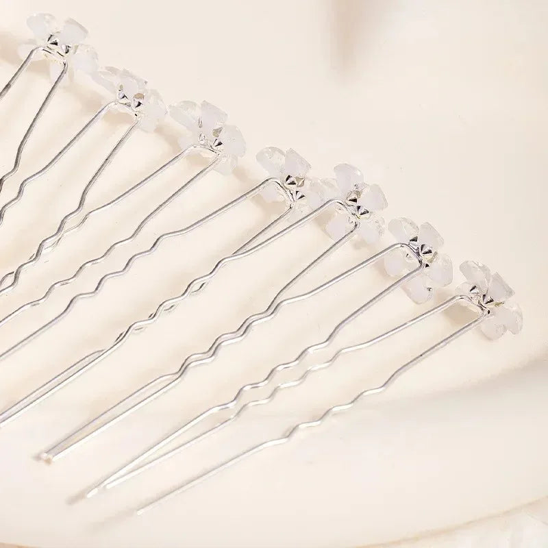 10 Pcs Fashion Wedding Bridal Pearl Flower and Clear Crystal Rhinestone Hair Pins