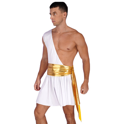 Men's Ancient Greek God Halloween Party Costume Cosplay One Shoulder Strap Skirts Knight Warrior Theatrical Performance Outfit