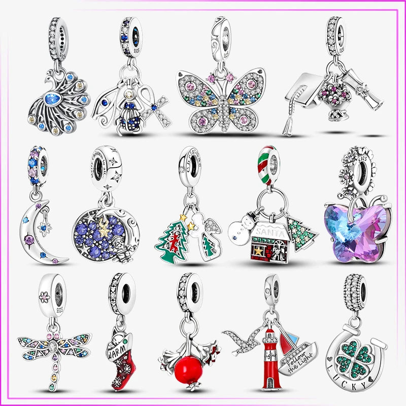 925 Sterling Silver Christmas Butterfly Snowflake Charm Pendant For Original DIY Bracelet Dragonfly Elk Bead Gift Women Jewelry