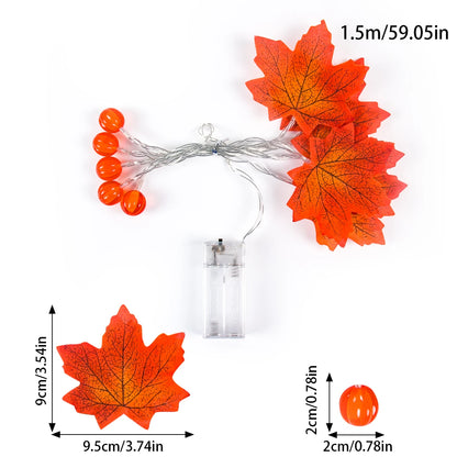 Artificial Autumn Maple Leaves Pumpkin Garland LED Fairy String Light Fall Thanksgiving Decorations Halloween Party DIY Supplies