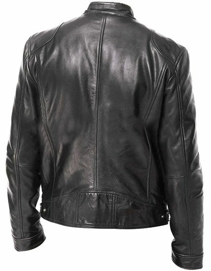 Men's Stand Collar Slimming Leather Jacket Zipper Pocket Decoration, Leather Motorcycle Coat