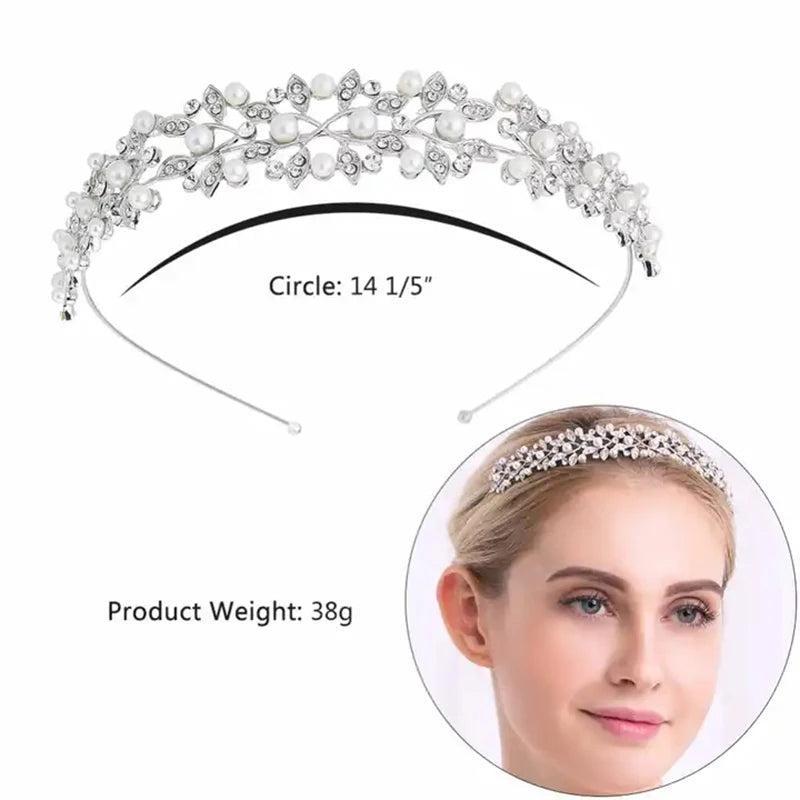 Silver Rhinestone Hair Crown with Ivory Pearl - Vintage Crystal Bridal Wedding Tiara, Bride Headpiece Crowns