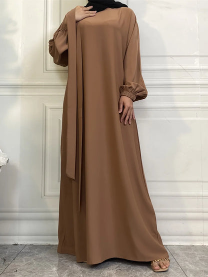 Hot Selle Simple Style Moroccan Dresses Kaftan Turkey Solid Color Gulf Abayas Islamic Women Long Dress Muslim Saudi Robe Ramadan