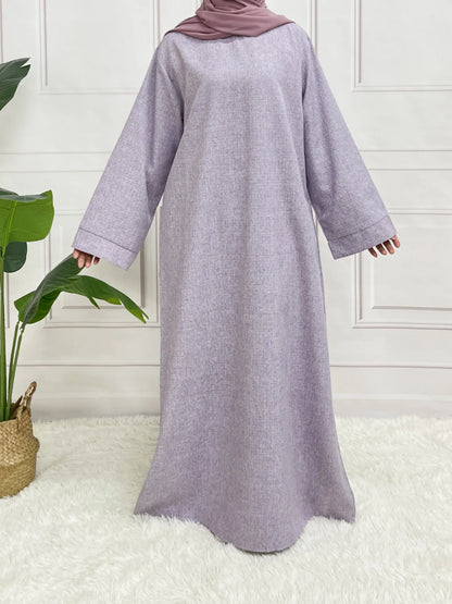 Modest Closed Plain Long Sleeve Abaya Without Hijab With Belt  Basic Islamic Eid Clothes Dress