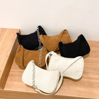 Autumn And Winter New Portable Small Square Bag Stuffed Shoulder Fashion Retro Corduroy Underarm Baguette Bag Handbag