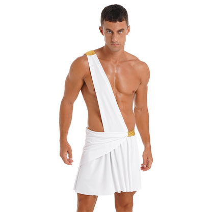 Men's Ancient Greek God Halloween Party Costume Cosplay One Shoulder Strap Skirts Knight Warrior Theatrical Performance Outfit