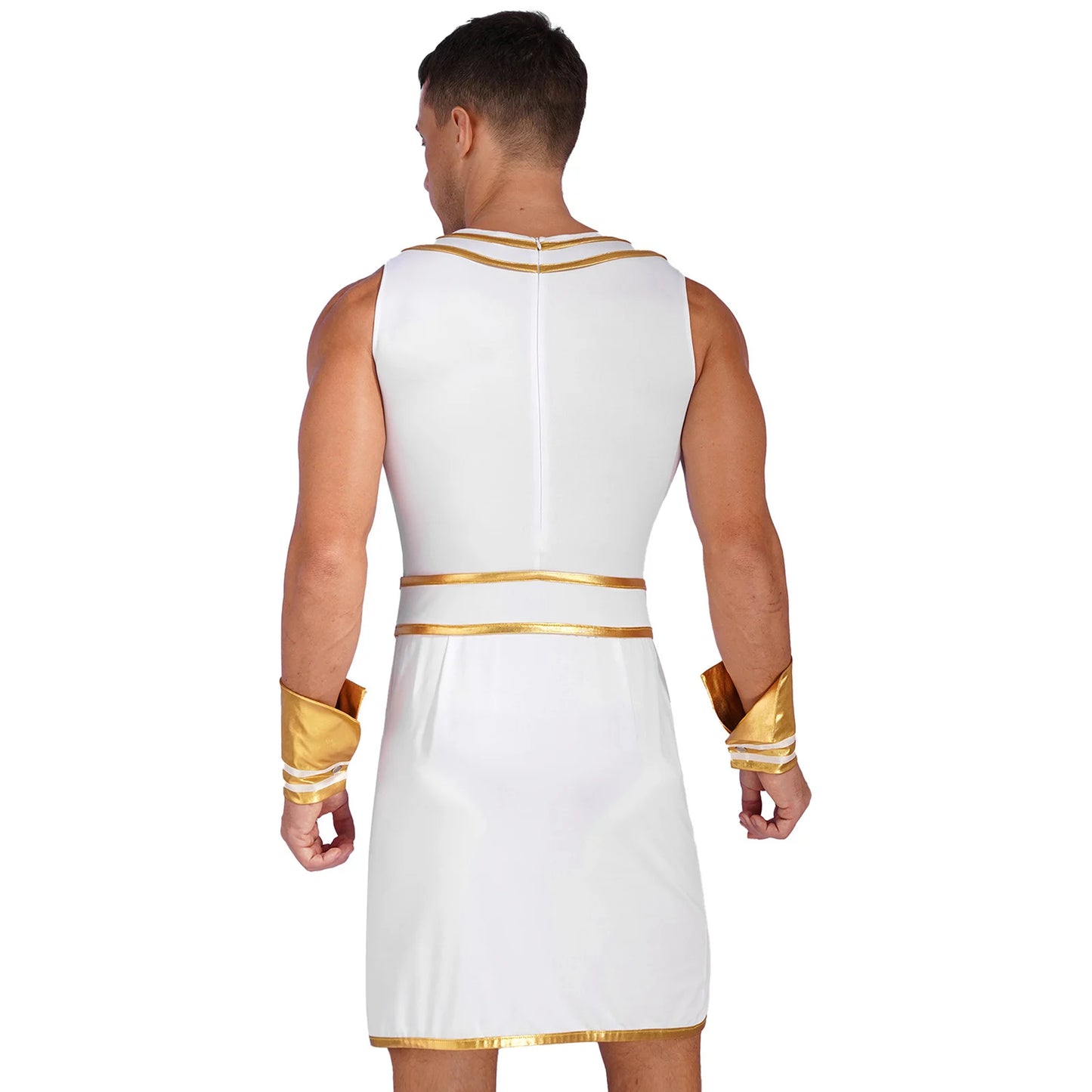 Ancient Mens Egypt Priest Role Play Costume Egyptian Pharaoh Cosplay Dresses Sleeveless Dress with Cuffs Halloween Dress Up