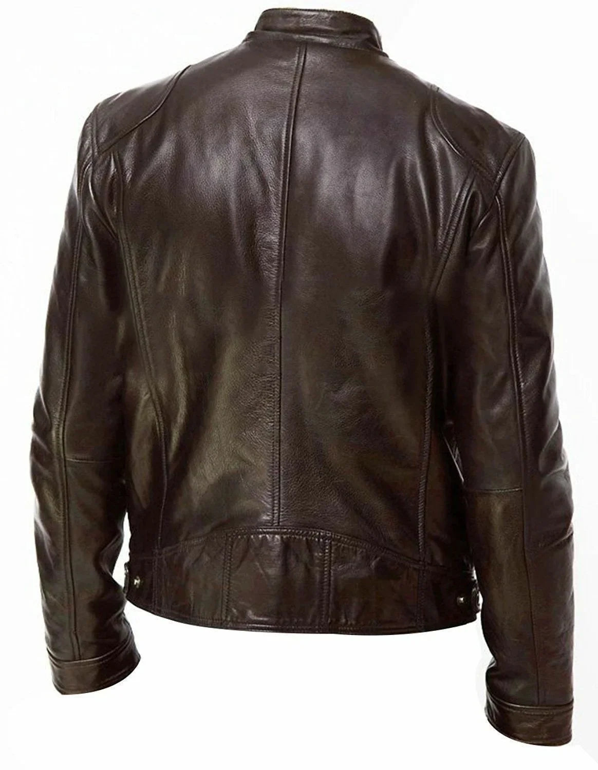 Men's Stand Collar Slimming Leather Jacket Zipper Pocket Decoration, Leather Motorcycle Coat