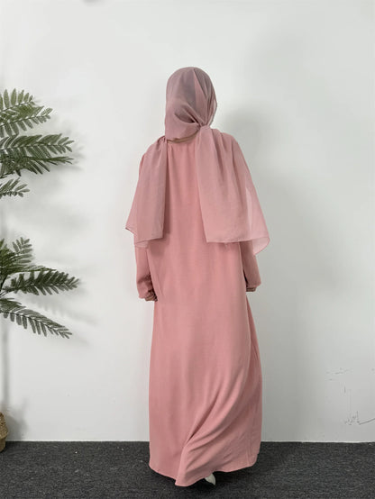 Women Long Dresses Ramadan Crew Neck Kaftan, Solid Elegant Long Sleeve Muslim Abaya Loose Maxi Dress, Women's Clothing