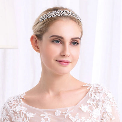 Silver Rhinestone Hair Crown with Ivory Pearl - Vintage Crystal Bridal Wedding Tiara, Bride Headpiece Crowns