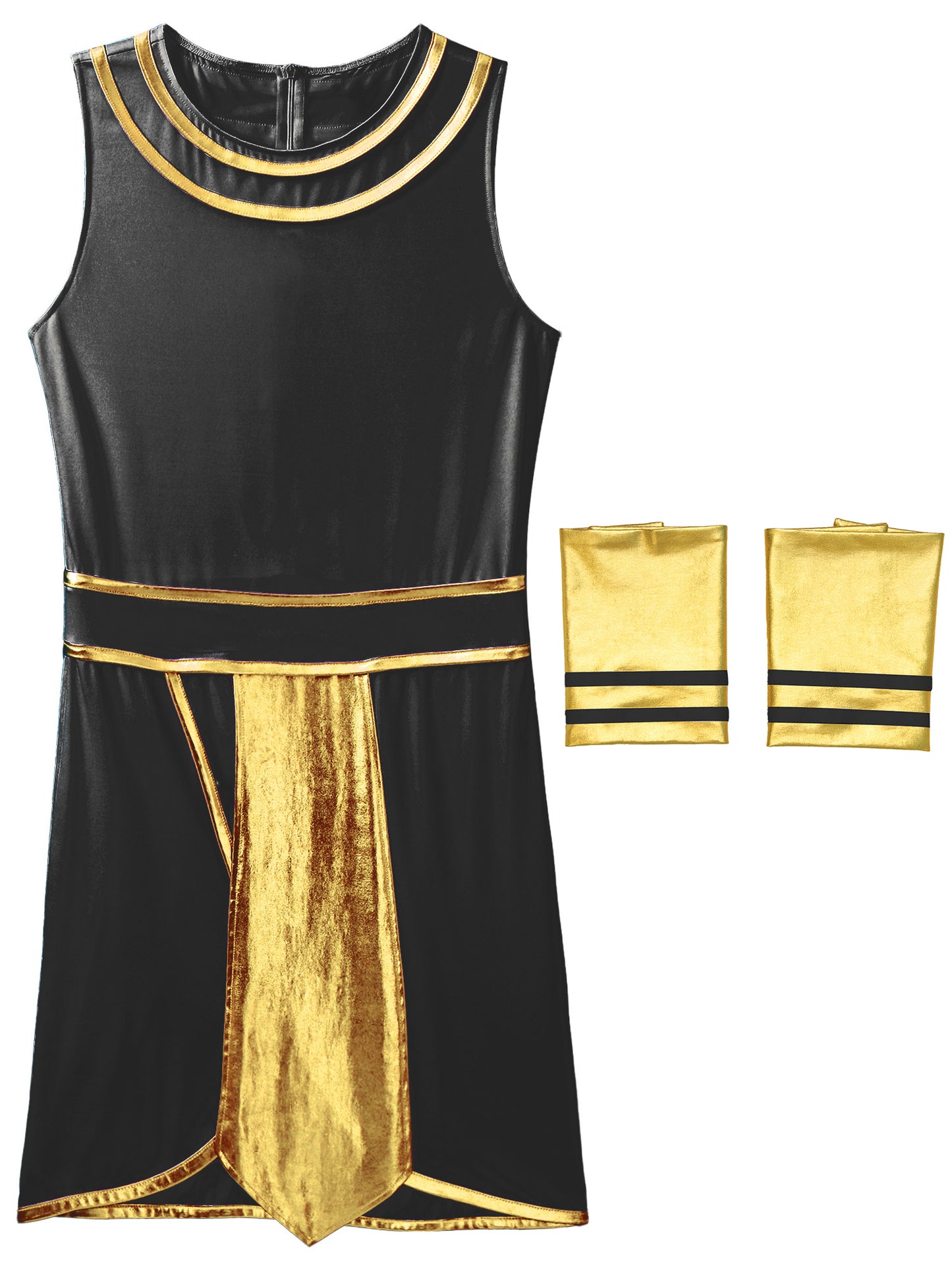 Ancient Mens Egypt Priest Role Play Costume Egyptian Pharaoh Cosplay Dresses Sleeveless Dress with Cuffs Halloween Dress Up