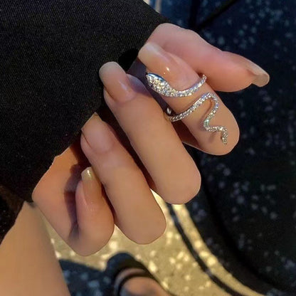 Sliver Color Micro-Inlaid Zircon Snake Ring Finger Ring Fashion Punk Boy Girl Birthday Onia Snake Ring Personality Jewelry Gift