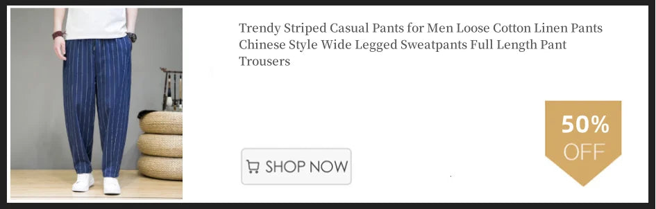 100% Cotton Summer Casual Pants for Men - Trendy Japanese Style Cropped Loose-Fit Pants, Available in Size 5XL