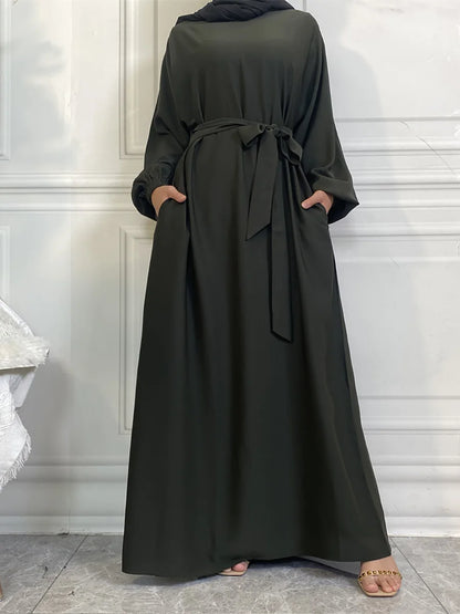 Hot Selle Simple Style Moroccan Dresses Kaftan Turkey Solid Color Gulf Abayas Islamic Women Long Dress Muslim Saudi Robe Ramadan