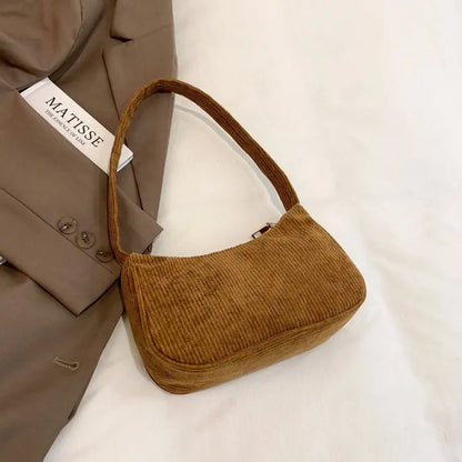 Autumn And Winter New Portable Small Square Bag Stuffed Shoulder Fashion Retro Corduroy Underarm Baguette Bag Handbag