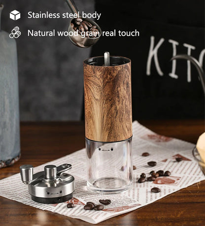 Portable Stainless Steel Manual Coffee Grinder Wood Grain Hand Coffee Bean Mill Espresso Coffee Maker with Ceramic Burrs