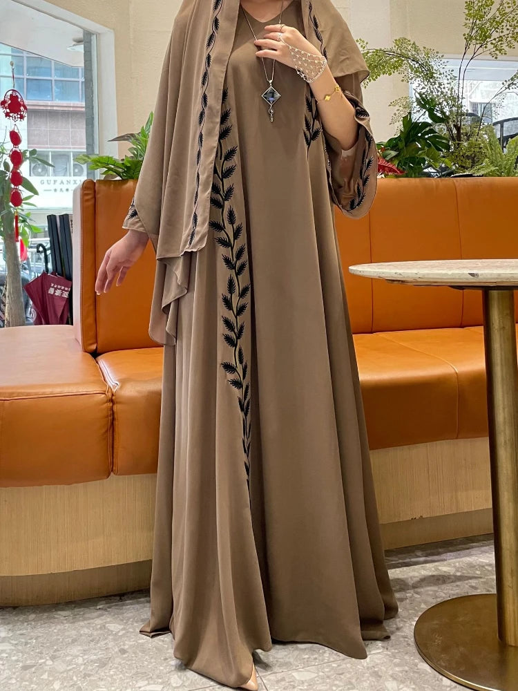 Eid Muslim Abaya for Women Embroidery Dress with Scarf 2 Piece Set Dubai Arab Long Robe Morocco Abayas Kaftan Headscarf Gorgeous