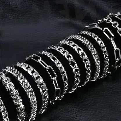 316L Stainless Steel Cuban Chain Bracelet for Men Women Figaro  Vintage Metal Viking Kpop Pulseras Emo Cute Luxury Jewelry Gift