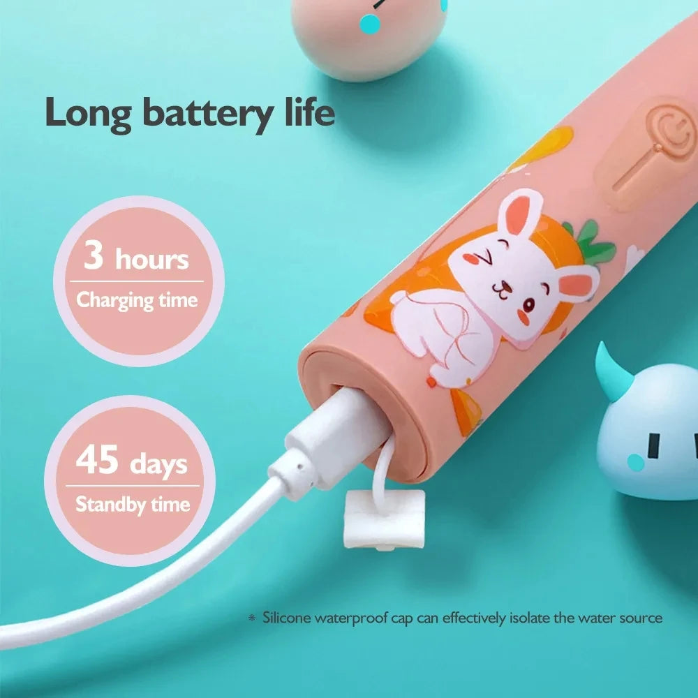 Children Electric Toothbrush Cartoon Kids With Replacement Head Ultrasonic  IPX7 Waterproof Rechargeable Sonic Toothbrush