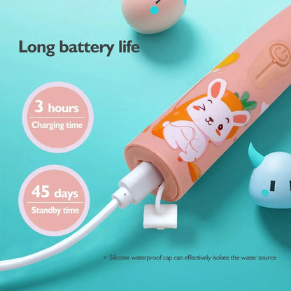 Children Electric Toothbrush Cartoon Kids With Replacement Head Ultrasonic  IPX7 Waterproof Rechargeable Sonic Toothbrush