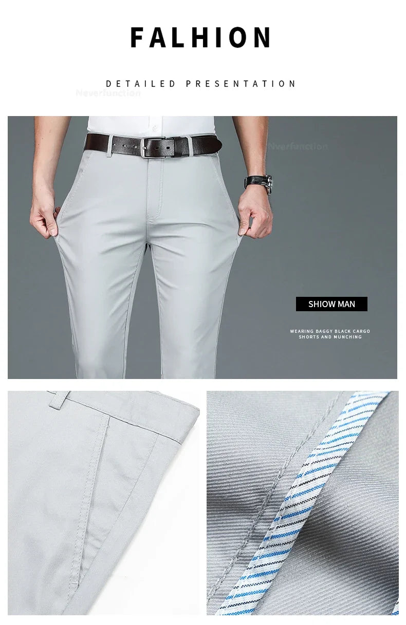 Bamboo Fiber Straight Business Pants for Men - Summer Fashion Classic Designer, Breathable Casual Long Formal Trousers