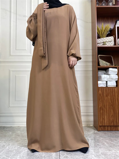 Hot Selle Simple Style Moroccan Dresses Kaftan Turkey Solid Color Gulf Abayas Islamic Women Long Dress Muslim Saudi Robe Ramadan