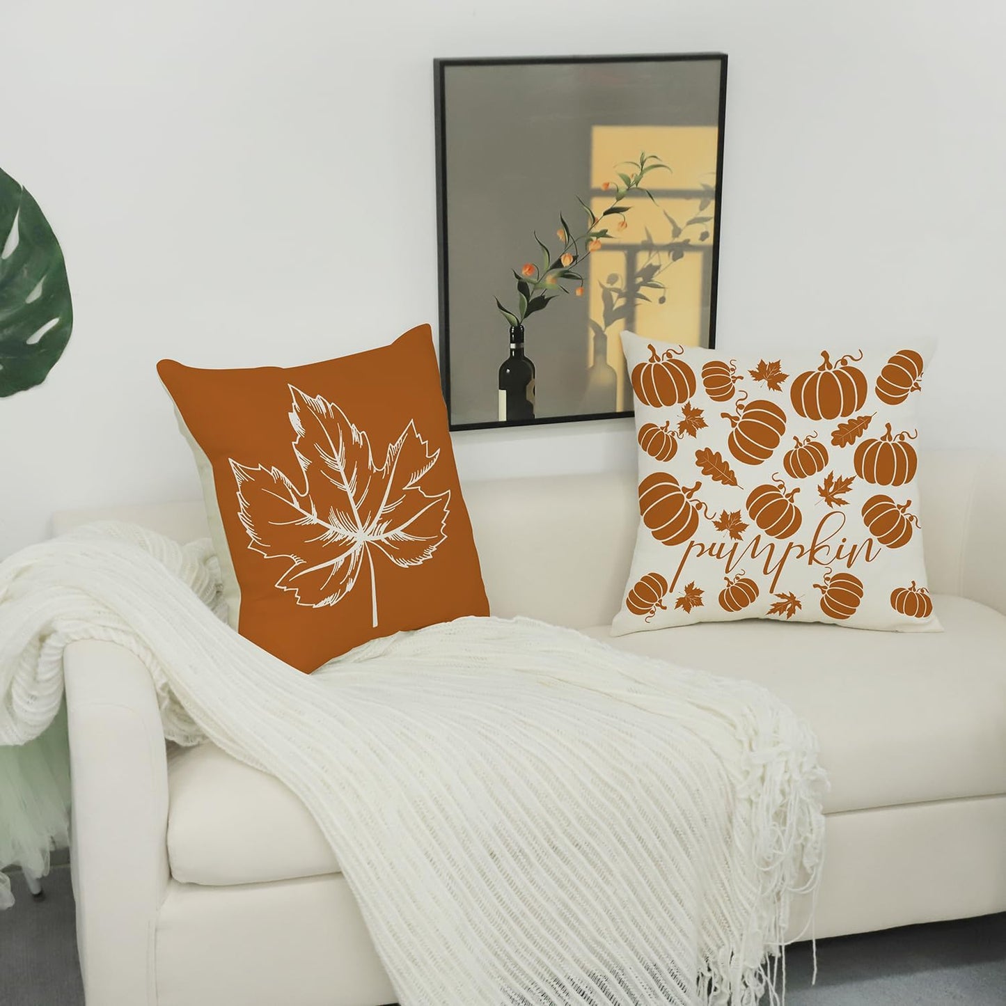 Autumn Pillowcase Pumpkin Leaf Striped Pillow Autumn Decoration Thanksgiving Orange Cushion Cover Sofa Home Decoration