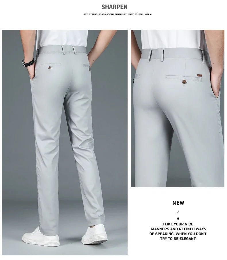 Bamboo Fiber Straight Business Pants for Men - Summer Fashion Classic Designer, Breathable Casual Long Formal Trousers