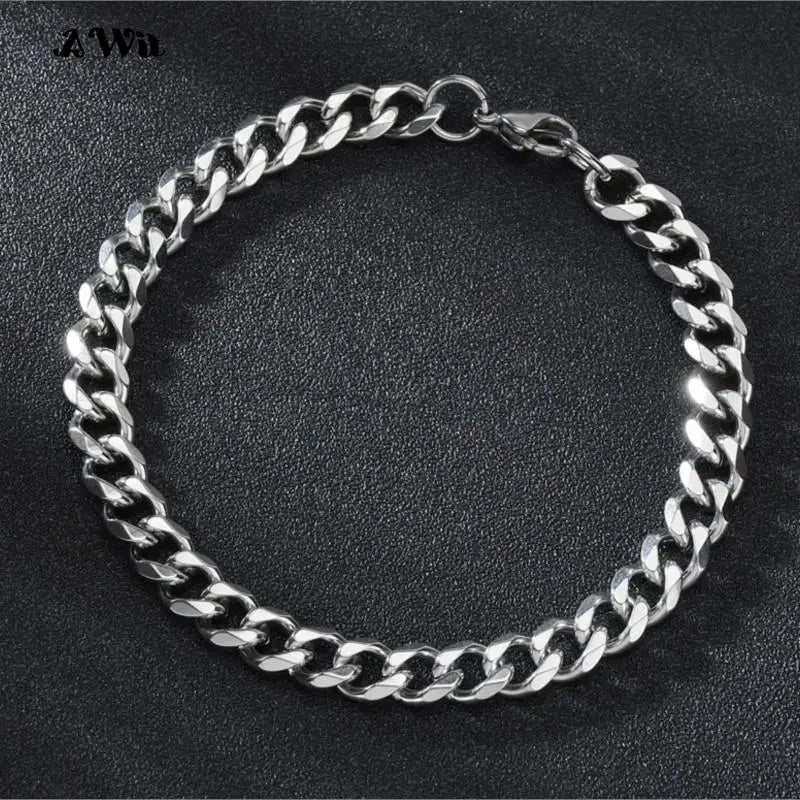 Awit Miniamlist Men Bracelet Gold Jewelry Street Style Stainless Steel 316L 18k Gold Plated Cuban Chain Bracelets For Women