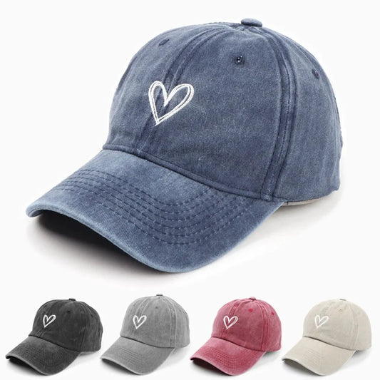 Hat Embroidered Peach Heart Wash Denim Baseball Hat Casual Korean Version Thin Couple Soft Top Duck Hat Male