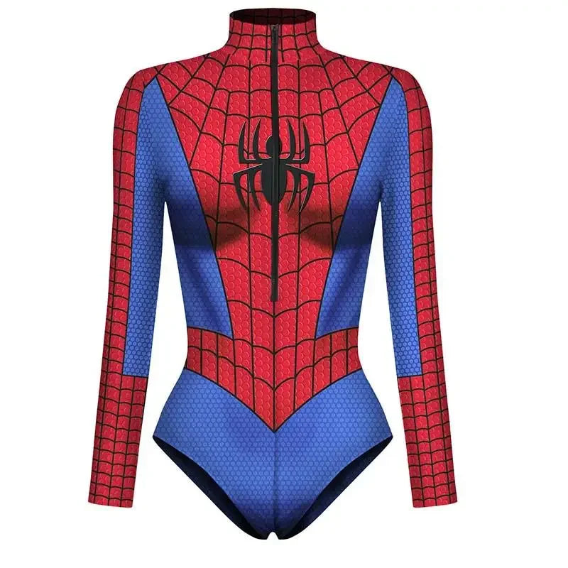 Spiderman Captain Superhero Swimsuit for Women Men 3D Print Long Sleeve Swim Bodysuit Cosplay Jumpsuit Halloween Carnival Outfit