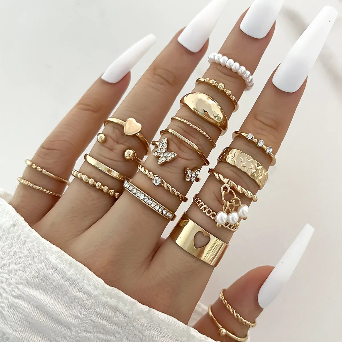 23Pcs Trendy Simple Knuckle Rings Set For Women Crystal Star Moon Eye Wave Ring Female Fashion Party Jewelry Accessories