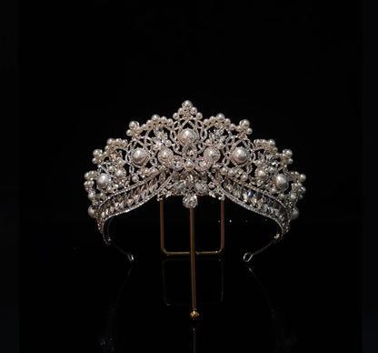 Luxury Bridal Wedding Crown and Tiara Set - Crystal Pearl Baroque Headdress