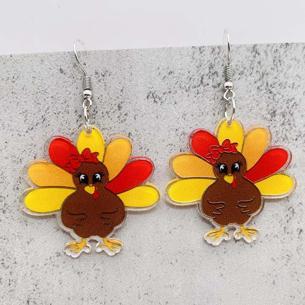 Thanksgiving Turkey Acrylic Earrings Fashion Glasses Turkey Asymmetric Drop Earrings for Women Thanksgiving  Jewelry Gifts