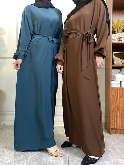 Hot Selle Simple Style Moroccan Dresses Kaftan Turkey Solid Color Gulf Abayas Islamic Women Long Dress Muslim Saudi Robe Ramadan